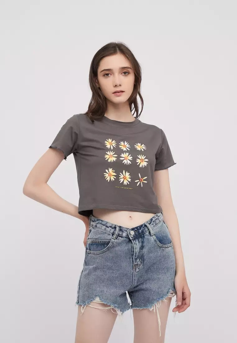 OOTD Floral Chiffon Off shoulder Long Sleeves Crop Top Blouse