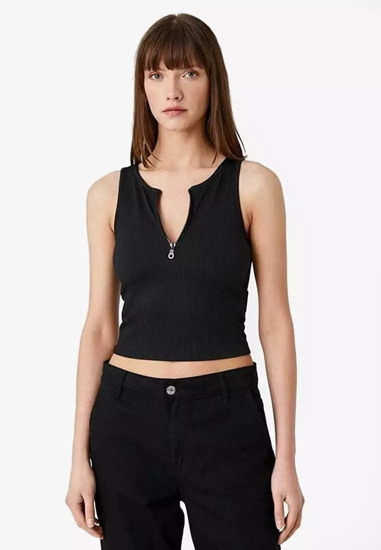 KOTON Half Zip Tank Top Black