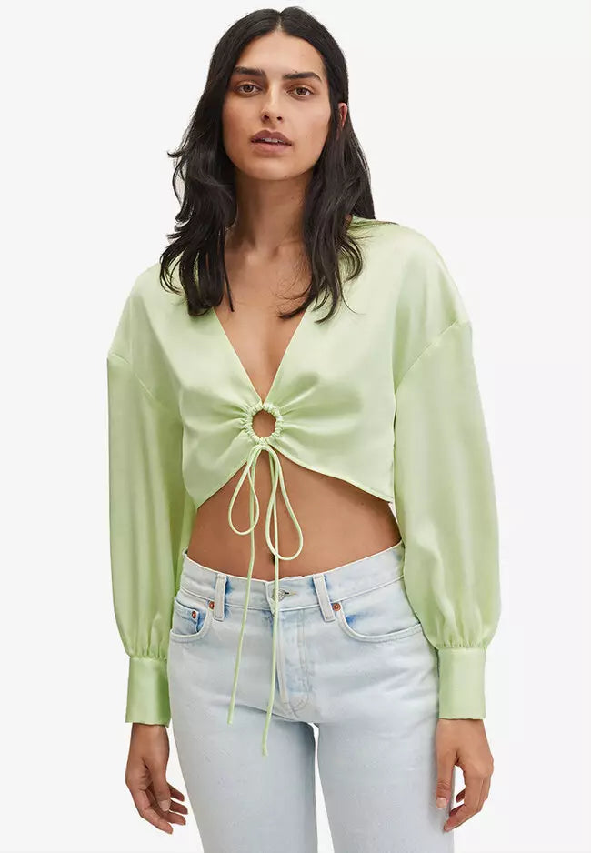 Satin Crop Blouse Mango Bright Yellow