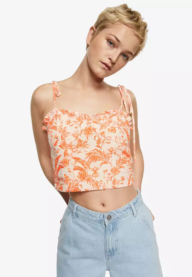 Printed Crop Top Mango  Orange