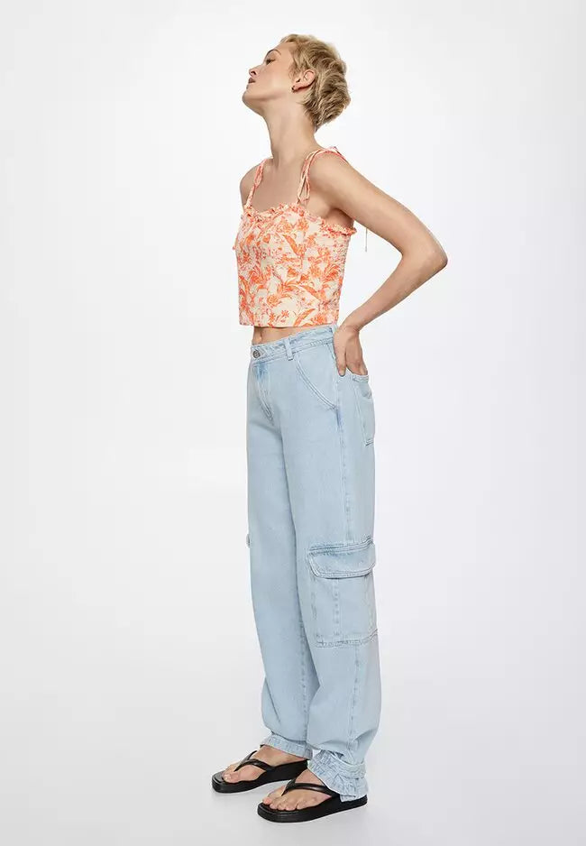 Printed Crop Top Mango  Orange