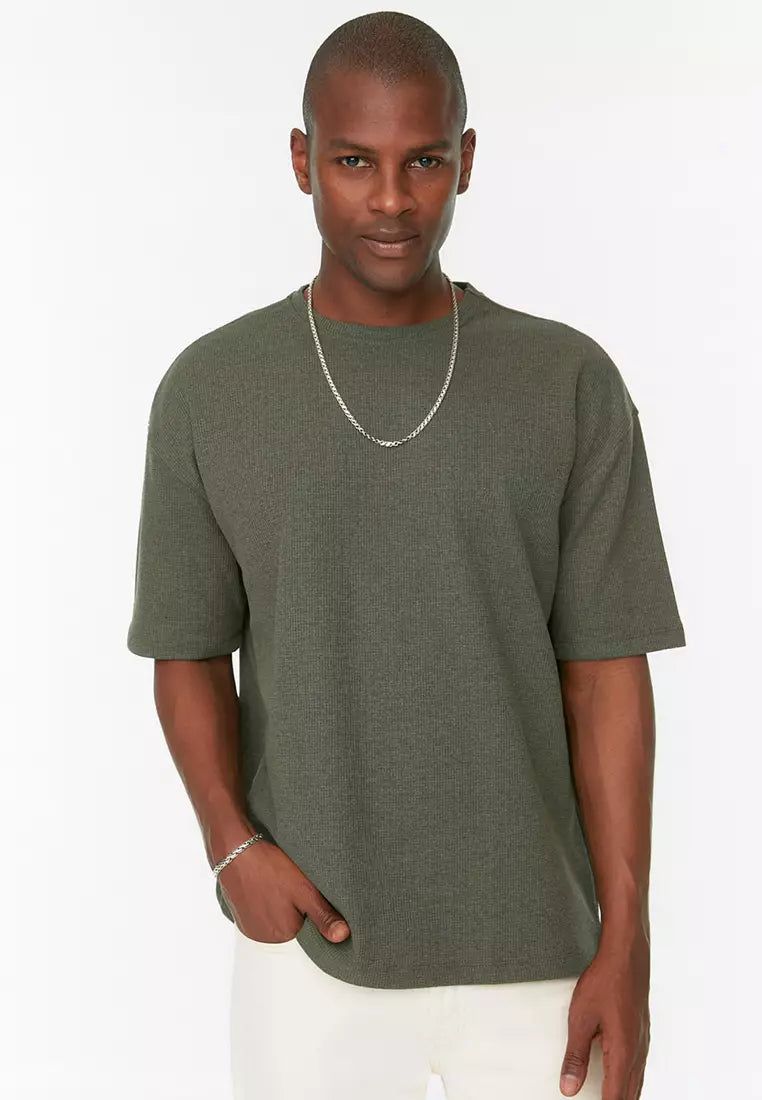 Trendyol Relaxed Textured T-Shirt Khaki