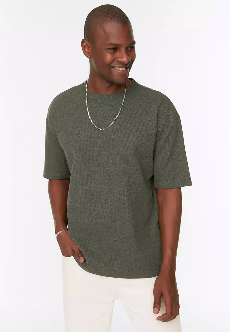 Trendyol Relaxed Textured T-Shirt Khaki